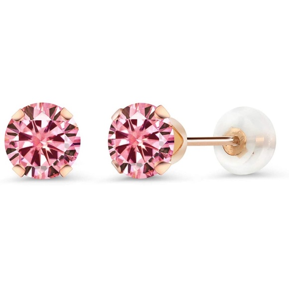 10k Rose Gold Pink Diamond Earrings - Picture 3 of 5
